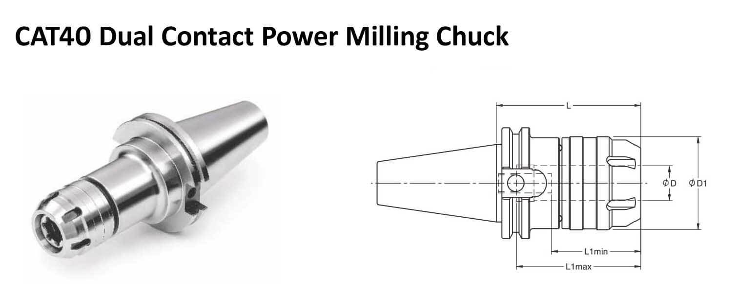 CAT40 C 1.250 - 5.00 Face Contact Power Milling Chuck (Balanced to 2.5G 25000 rpm)